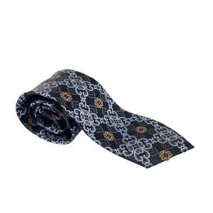 Barcelona Cravatte Men's Black Jaquard Tie Light Blue Scroll Orange Event GUC